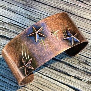 Copper Cuff w/Gold Etching Applied Shooting Star Oval Bracelet 2.5" NEW!